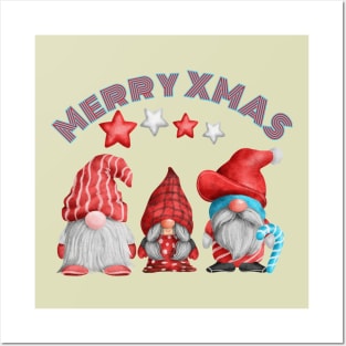 Funny Christmas Gnomes Retro Watercolor Art Posters and Art